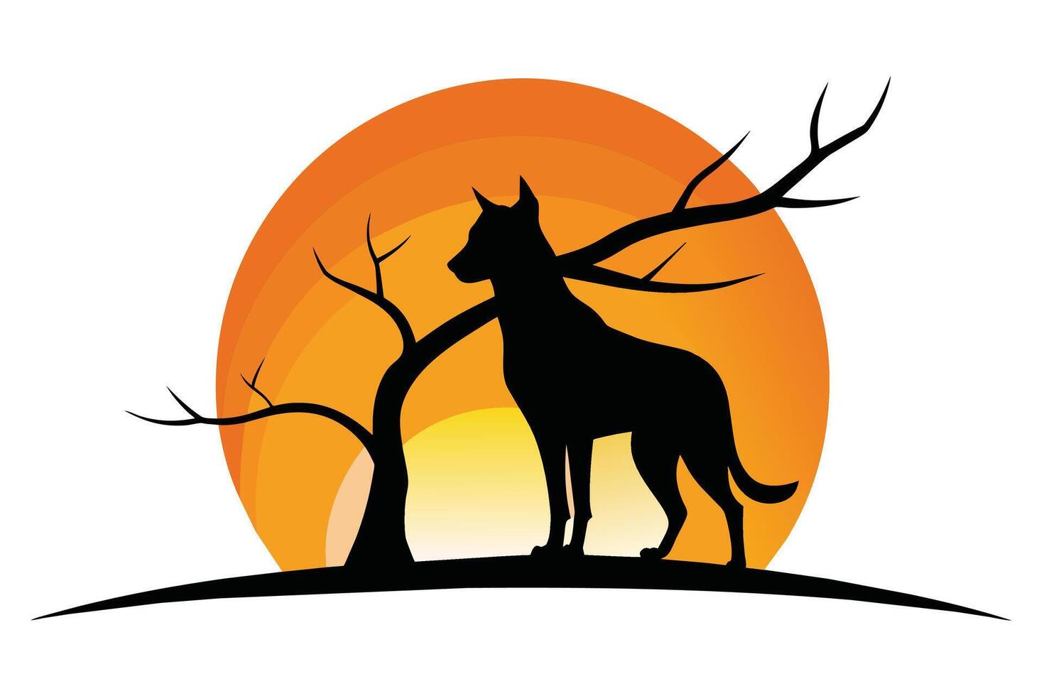 Hund Silhouette auf Sonnenuntergang Ast Illustration vektor