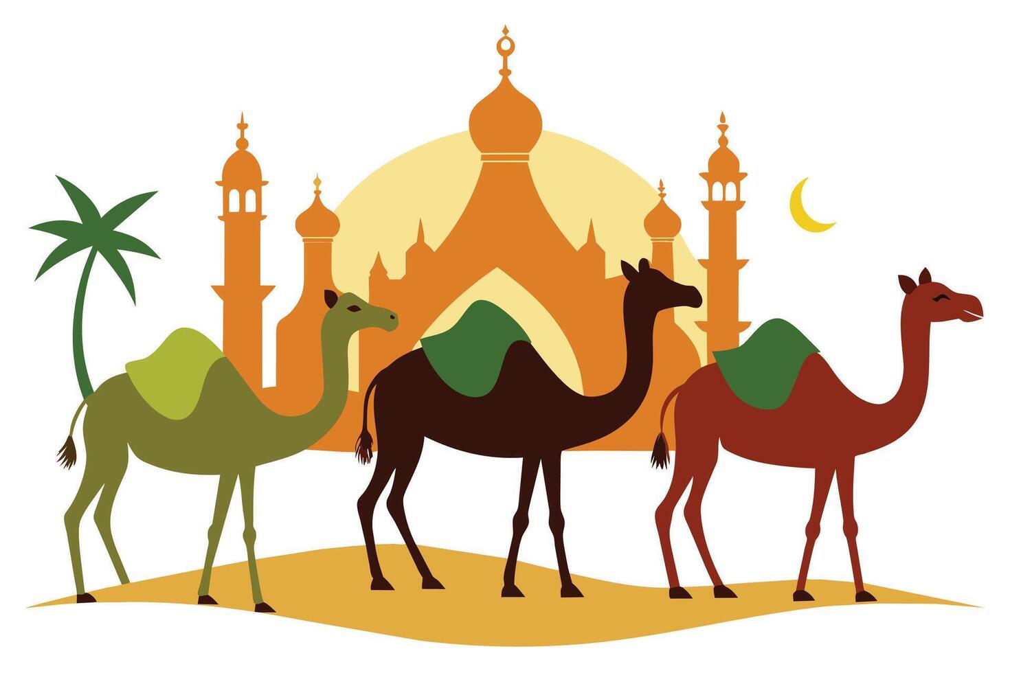 Opfer Kamel Tiere zum eid-ul-azha Illustration auf Weiß Hintergrund vektor