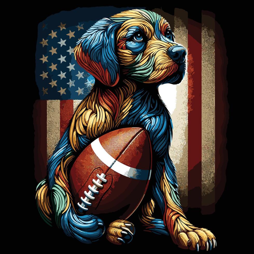 en hund Sammanträde och innehav ett amerikan fotboll komisk stil vektor