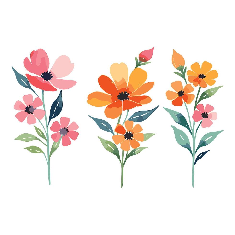 Blumen- Aquarell bunt Hand gezeichnet Blumen vektor