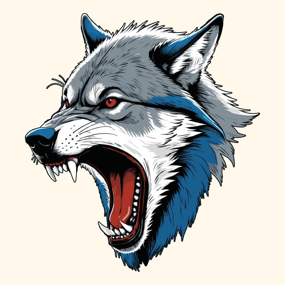 Wolf brüllend Jahrgang Illustration Knurren Wolf vektor