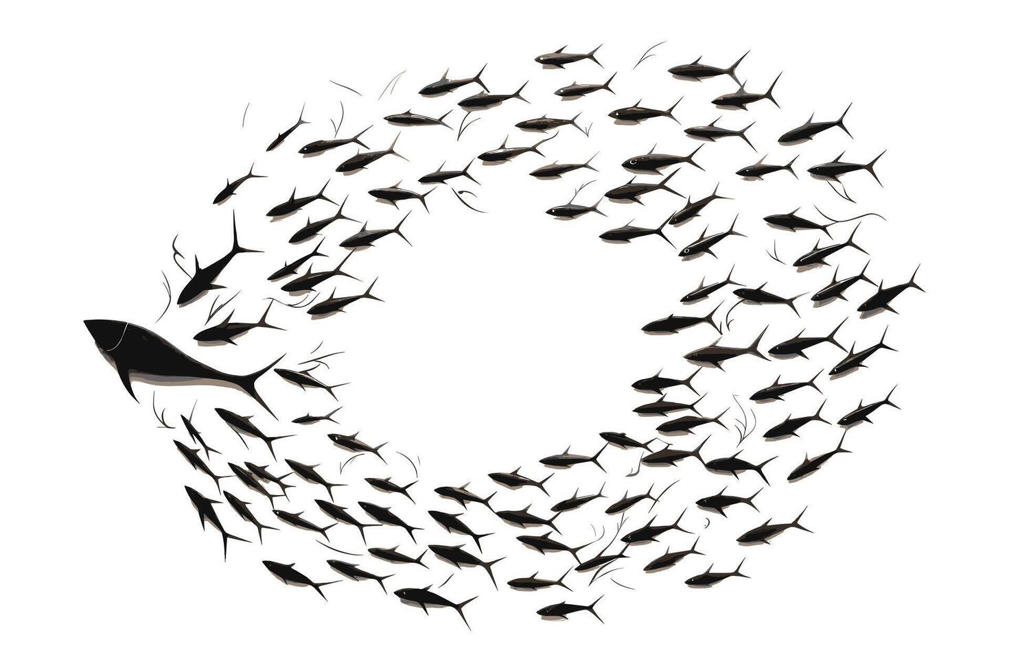 Schule von Fisch, ein Gruppe von Silhouette Fisch schwimmen und Marine Leben Illustration, Tätowierung, Fische. vektor