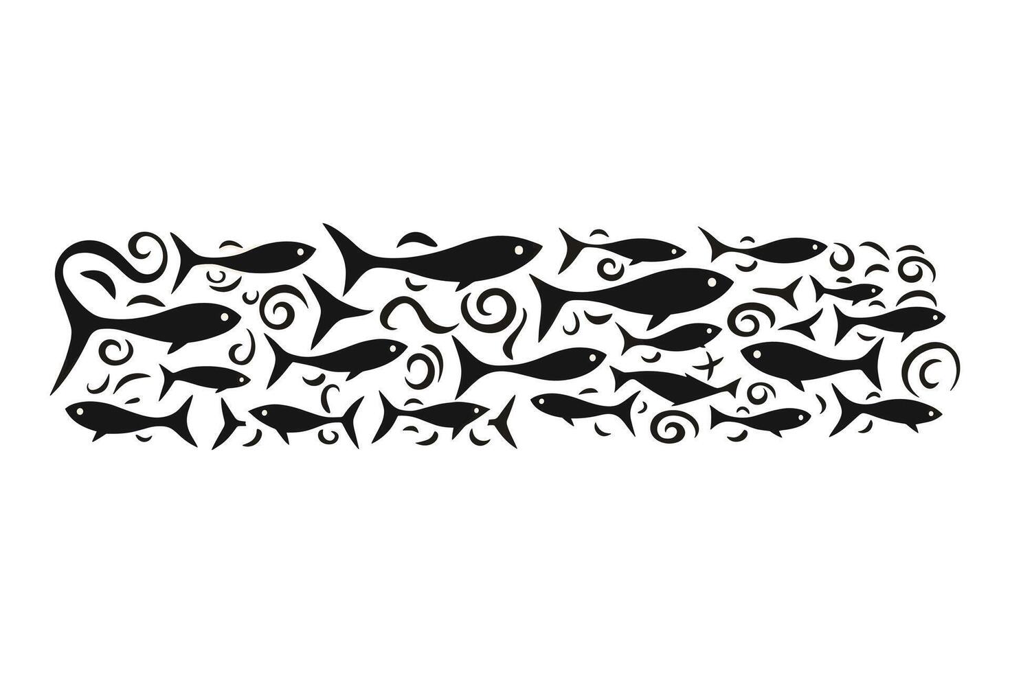 skola av fisk, en grupp av silhuett fisk simma och marin liv illustration, tatuering, fiskar. vektor