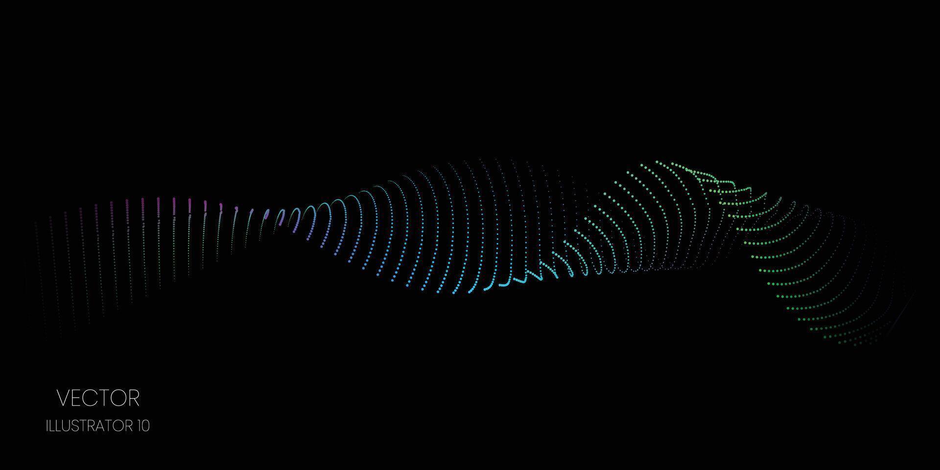 fließend Punkt Partikel Welle Muster Blau und Grün Gradient Licht isoliert auf ein schwarz Hintergrund, Konzept von ai Technologie, Wissenschaft, und Musik. vektor