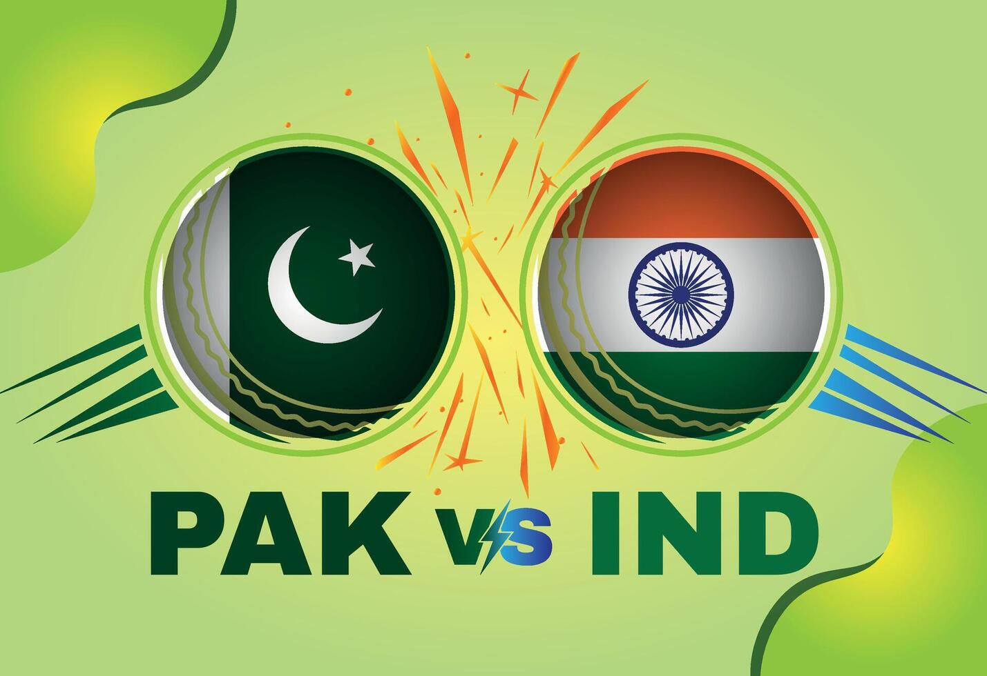 pakistan mot Indien cricket match begrepp med flagga och cricket boll. kreativ illustration av deltagare länder flaggor med lutning bakgrund. pakistan mot Indien cricket match social media posta. vektor