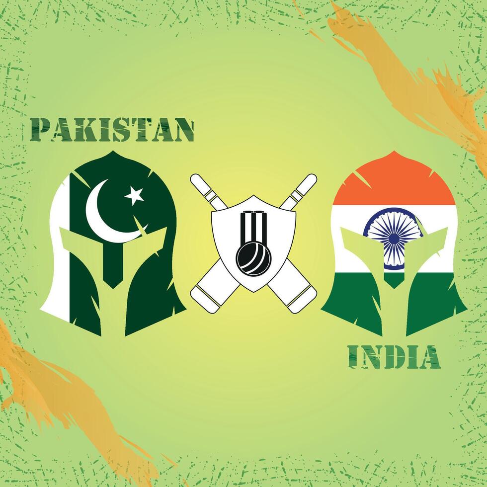 Pakistan vs. Indien Kricket Spiel Konzept mit Flagge und Ritter Helm. kreativ Illustration von Teilnehmer Länder Flaggen mit Gradient Hintergrund. Pakistan vs. Indien Kricket Spiel Sozial Medien Post. vektor