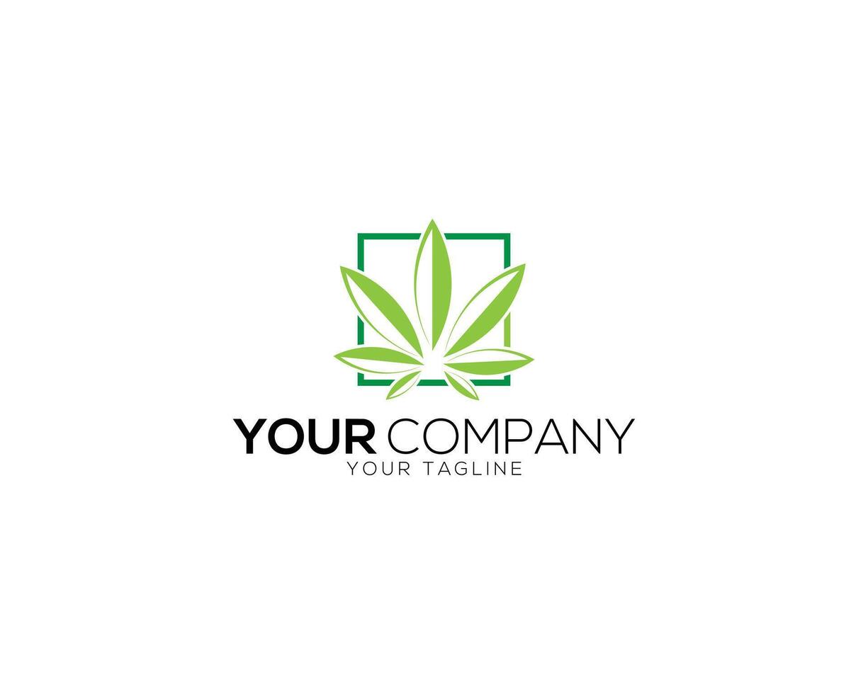grön löv och cannabis logotyp ikon design monogram mall. vektor
