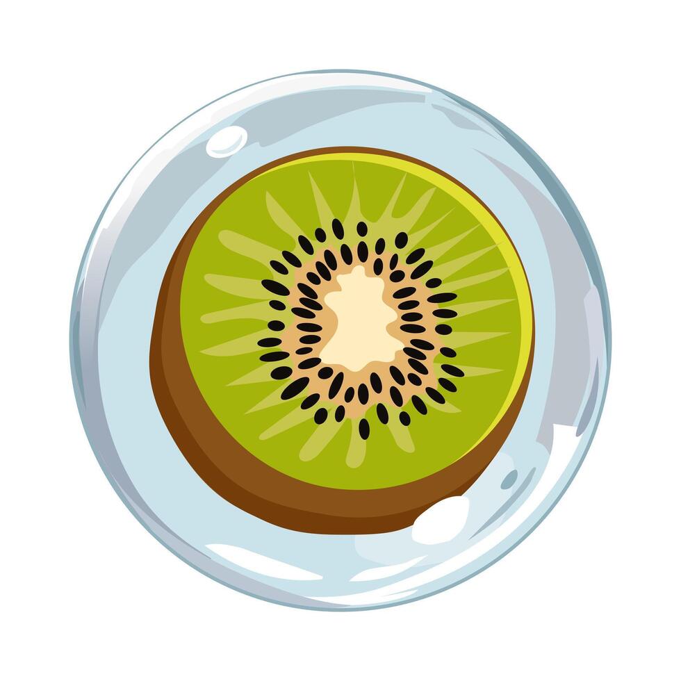 friska grön kiwi i luft bubbla. isolerat illustration på vit bakgrund. sommar frukt för platt design av kort, baner, presentationer, logotyp, affisch vektor