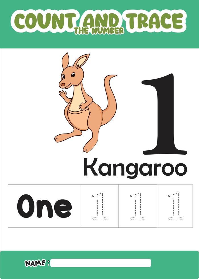 nummer spår och färg söt känguru för barn vektor