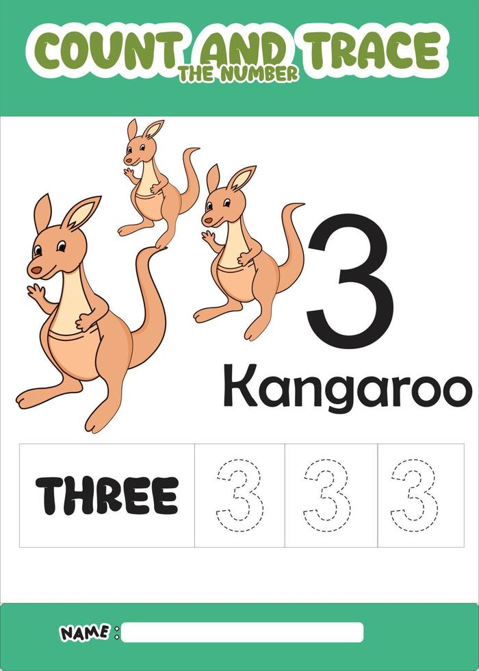 Zahlspur und Farbe süßes Känguru für Kinder vektor