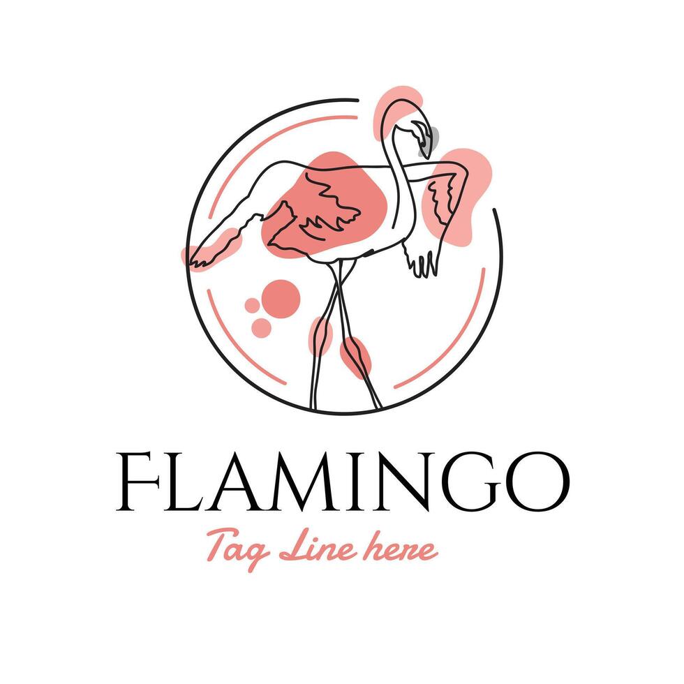 Flamingo Vogel abstrakt Logo Linie Kunst Illustration mit Dummy Text auf Weiß Hintergrund. vektor