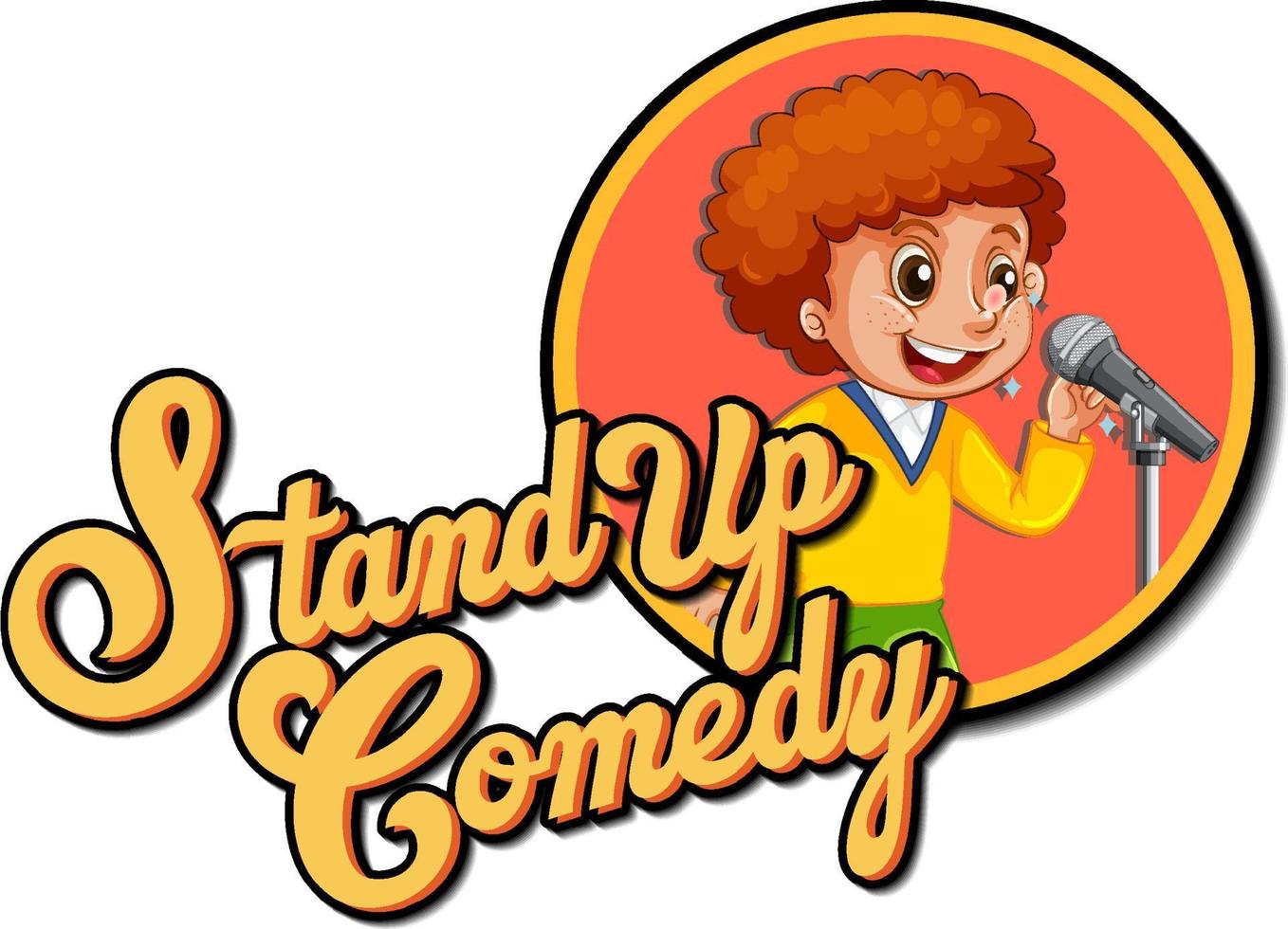 Stand-Up-Comedy-Logo-Design mit Jungen-Cartoon-Figur vektor