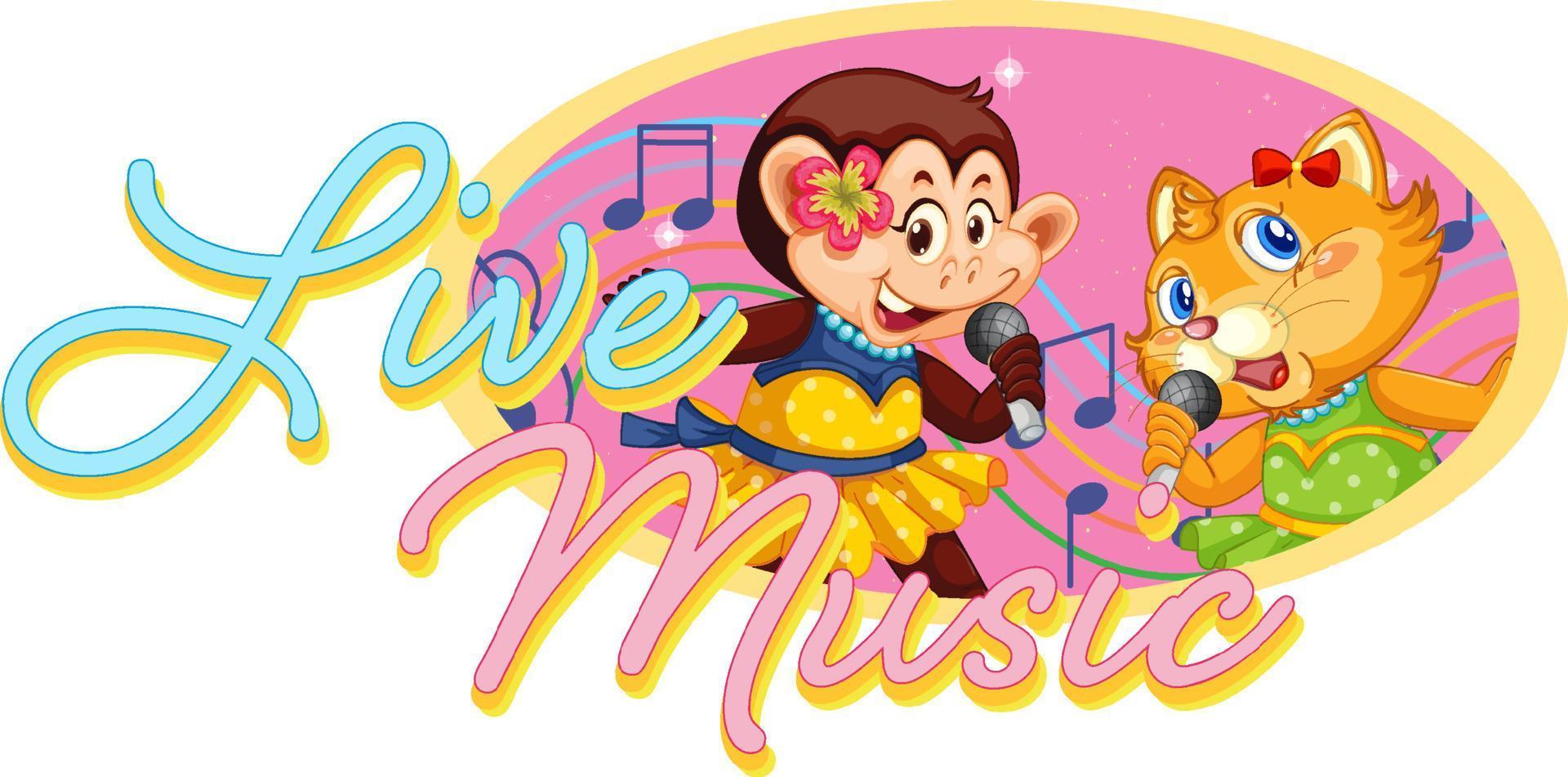 Live-Musik-Logo mit Affen- und Katzengesang vektor