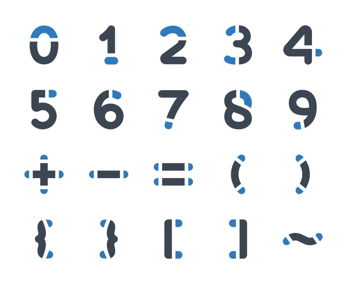 Zahlen-Icon-Set - Vektor-Illustration. Zahl, Zählung, Mathematik, Klammer, Plus, Minus, Balance, Symbole . vektor