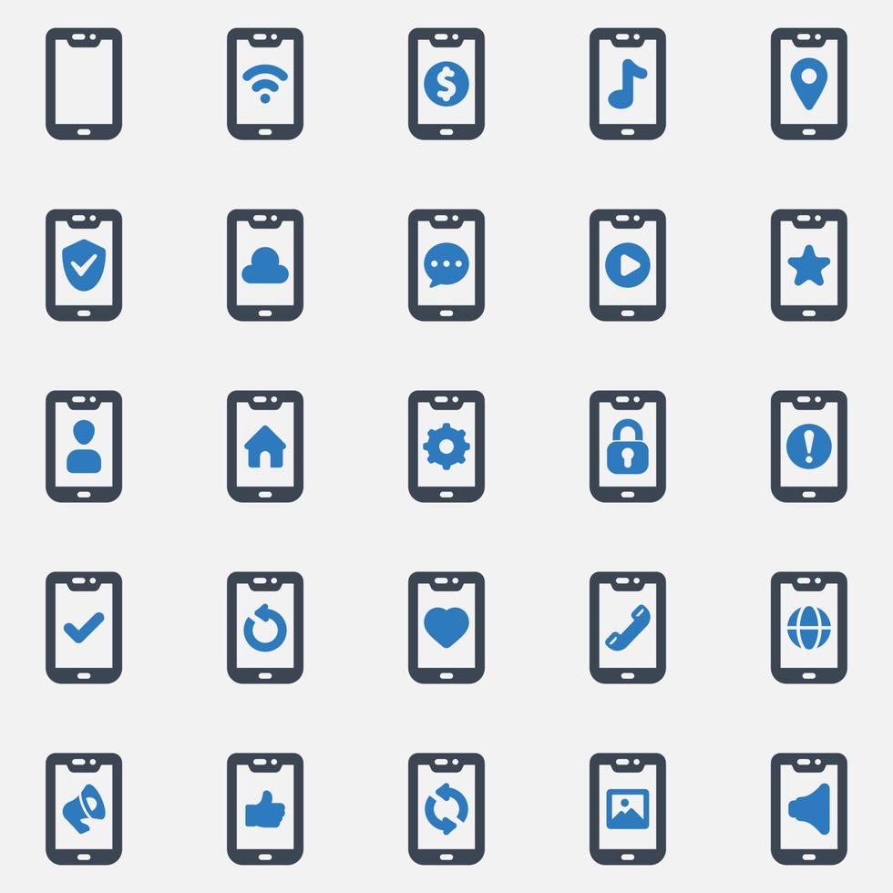 Handy-Icon-Set - Vektor-Illustration. Handy, Telefon, Smartphone, Gerät, App, Einstellung, Sperre, Sicherheit, Wiederherstellung, Sicherung, Schutz, Symbole . vektor