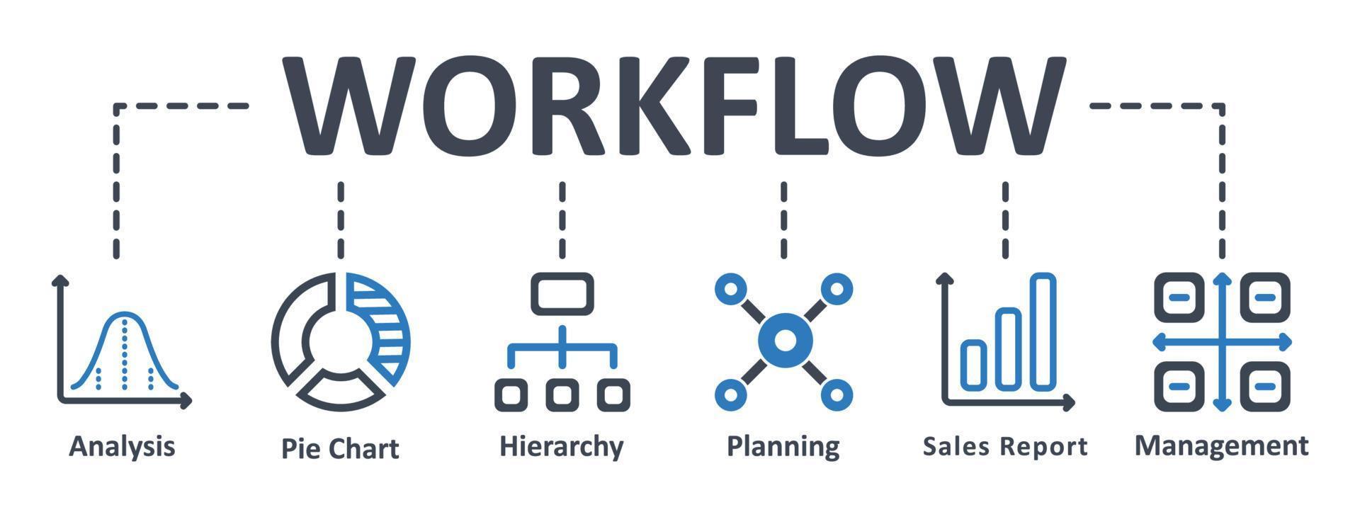 Workflow-Symbol - Vektor-Illustration. Workflow, Hierarchie, Diagramm, Diagramm, Grafik, Infografik, Vorlage, Präsentation, Konzept, Banner, Piktogramm, Icon-Set, Icons . vektor