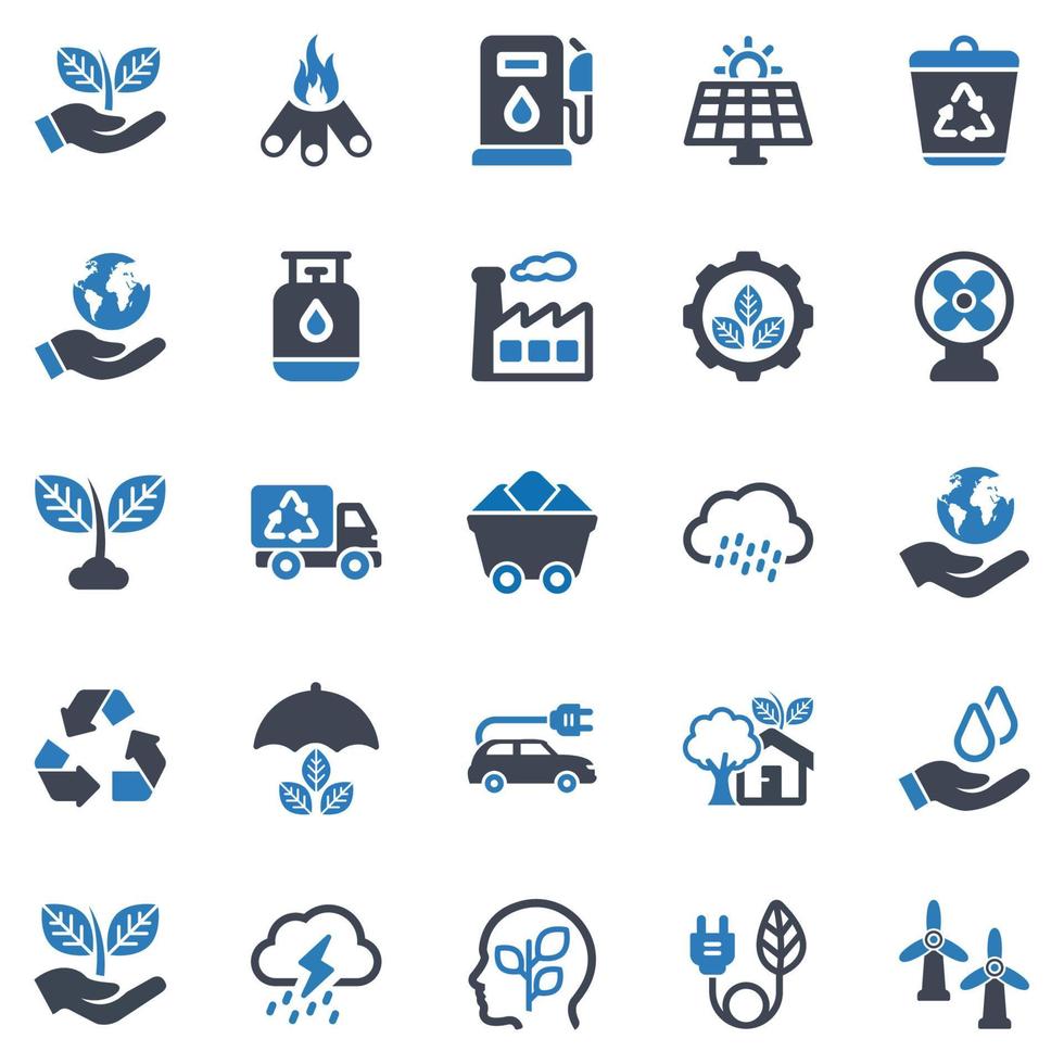 Ökologie-Icon-Set - Vektor-Illustration. Ökologie, wachsen, pflanzen, recyceln, recyceln, Energie, Macht, Symbole . vektor