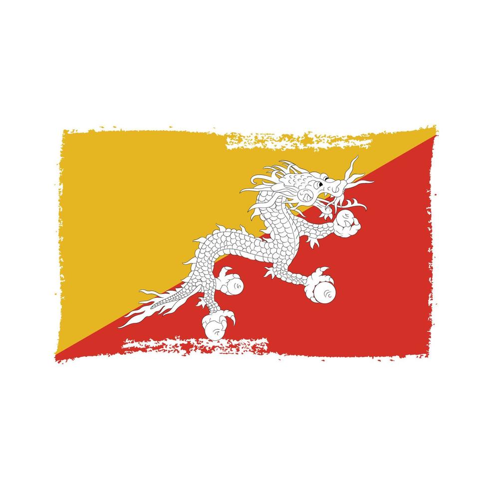 bhutan flagga vektor med akvarell borste stil