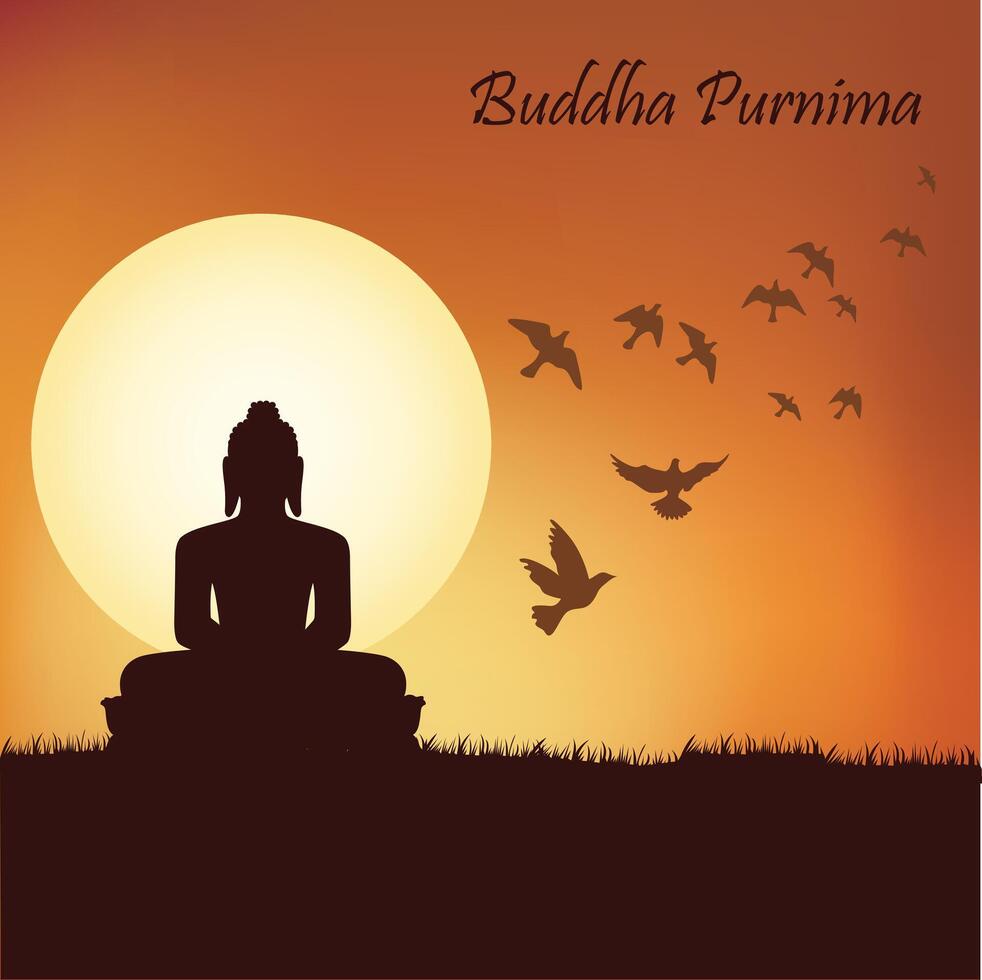 Buddha Purnima Poster mit Hintergrund und voll Mond vektor