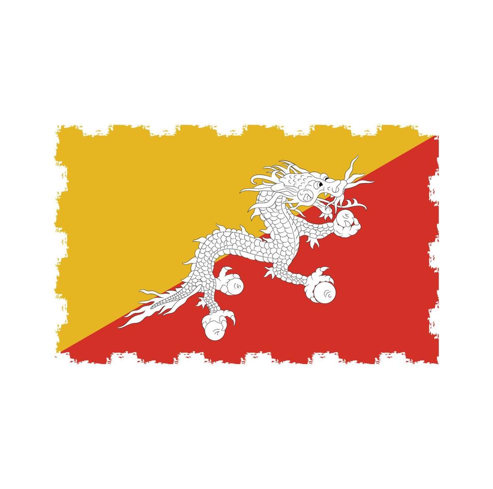 bhutan flagga vektor med akvarell borste stil