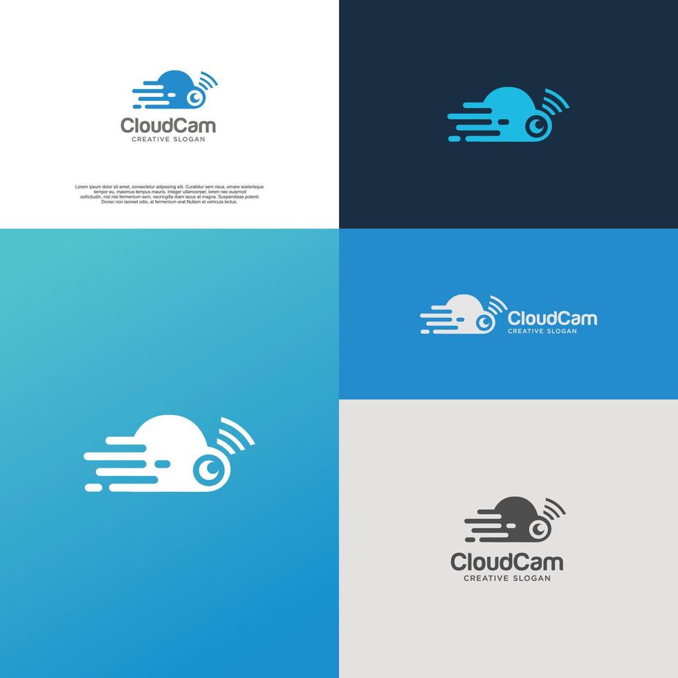 Cloud-Cam-Logo-Design-Vektor-Lager. Inspiration für das Symbol der Cloud-Tech-Logo-Fotografie. Cloud-cctv-Logo-flache Symbolvorlage für mobile Anwendung vektor