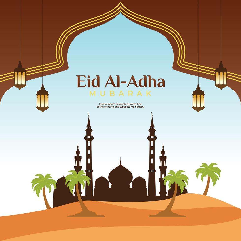 eid al adha Mubarak islamisch Festival Hintergrund Design Vorlage mit Wüste Thema vektor