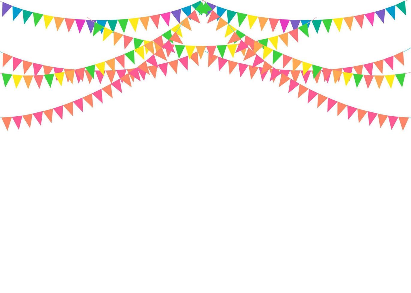 del dekorera koncept med färgglada vimplar hängande ovan. vektor illustration med kopia utrymme för din text. hälsning eller festinbjudan med karnevalsflaggagirlanger.