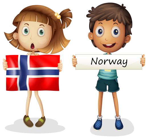 Jungen und Mädchen mit Flagge von Norwegen vektor