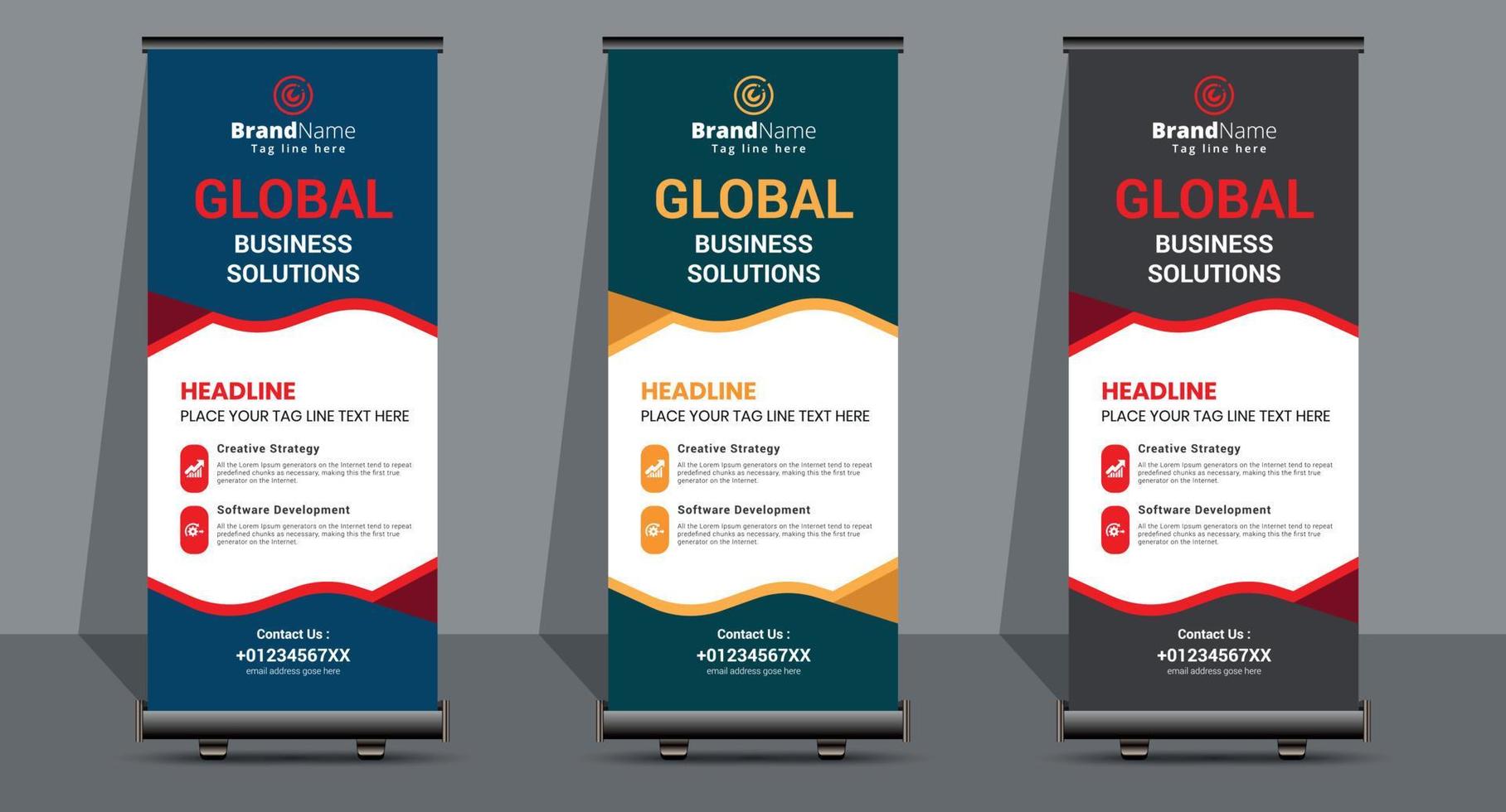 Creative Business Roll-Up-Signage-Banner-Vorlagen-Design. vektor