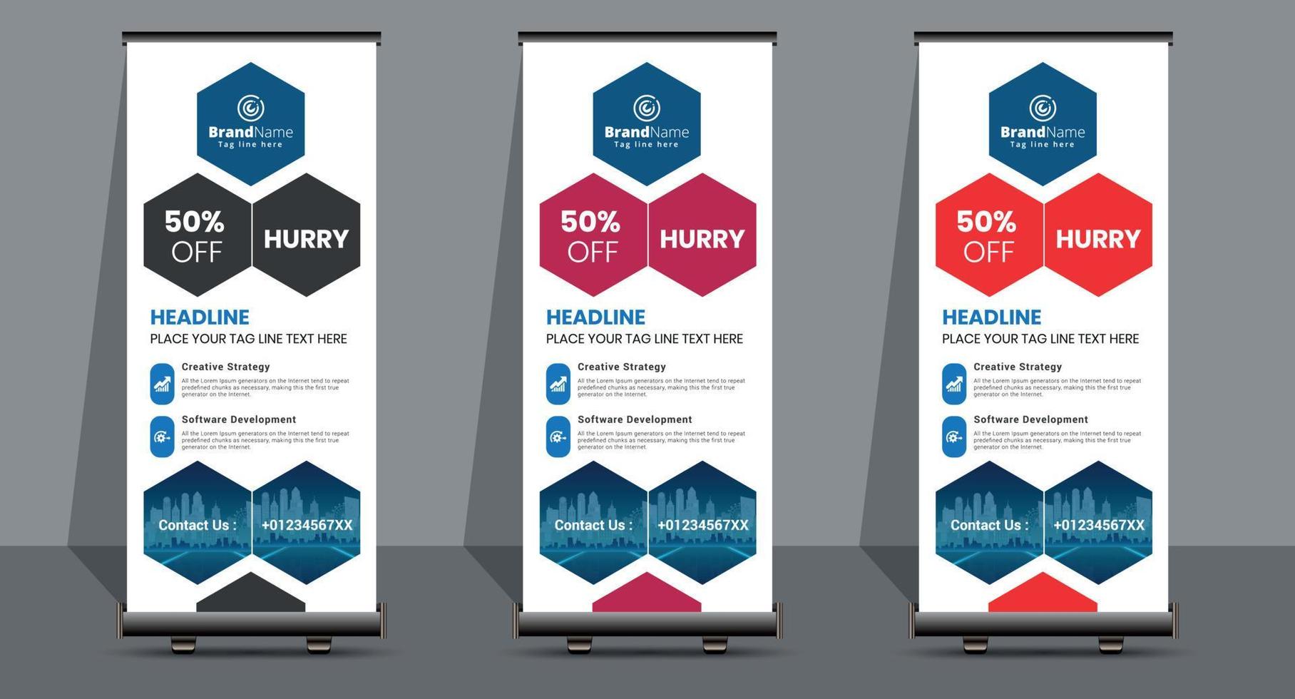 Creative Business Roll-Up-Signage-Banner-Vorlagen-Design. vektor