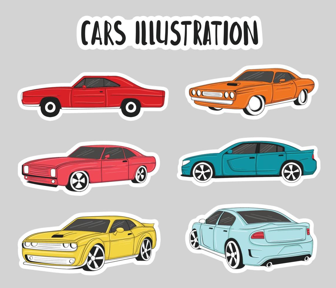 färgglada handritade bilar illustration vektor