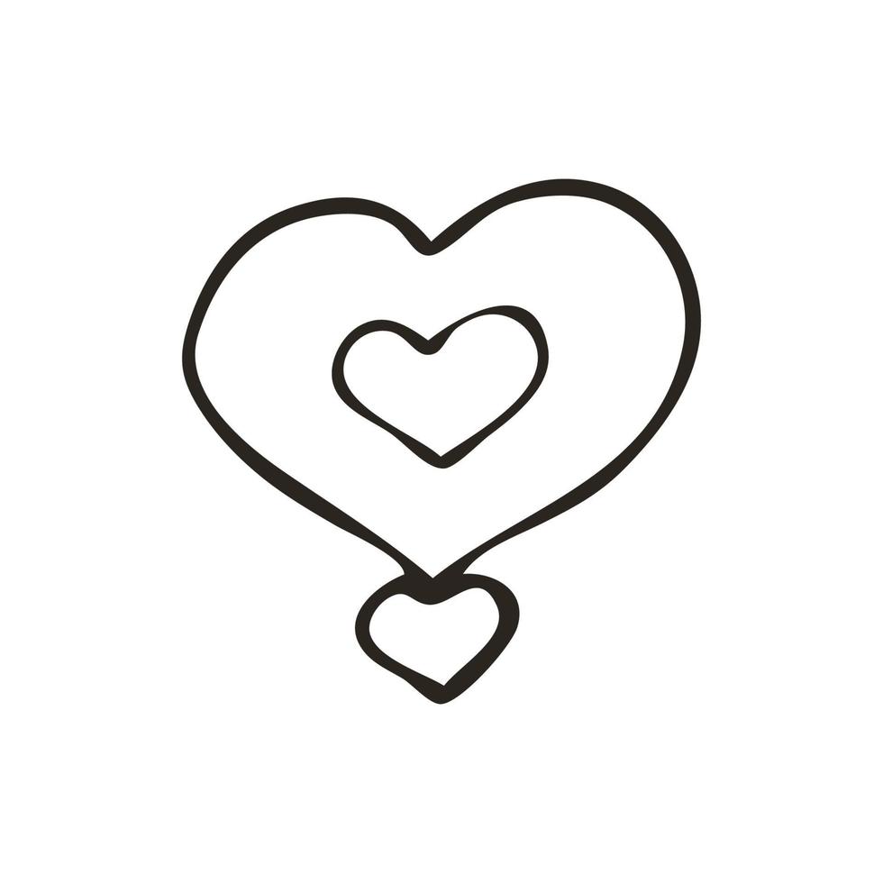 doodle hjärta ikon. kärlekssymbol. söt handritad grafisk illustration isolerad på vit bakgrund. enkel kontur stil tecken. konst skiss mönster vektor
