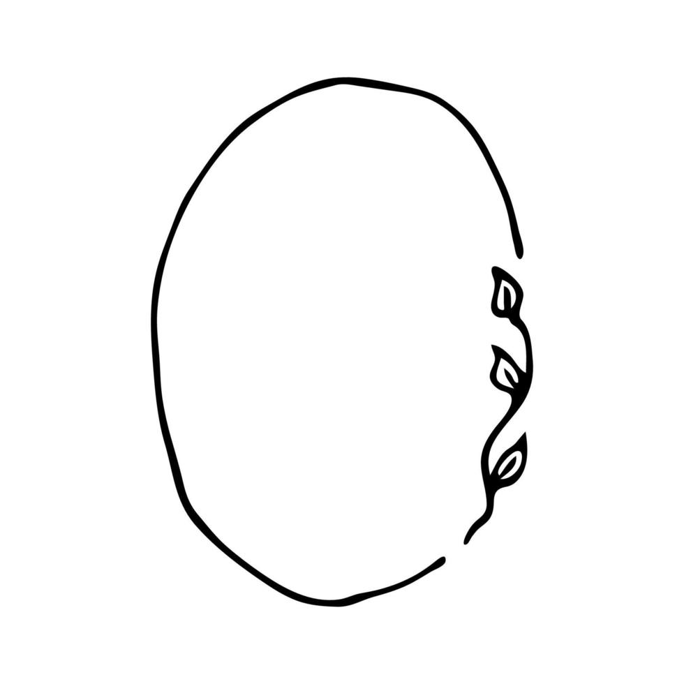 vertikal oval doodle ram med små växter och löv vektor