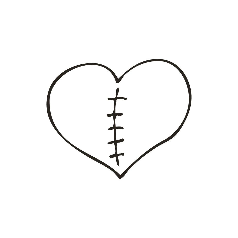 doodle brutet hjärta ikon. kärlekssymbol. söt handritad vektorgrafisk illustration isolerad på vit bakgrund. enkel kontur stil tecken. konst skiss mönster vektor