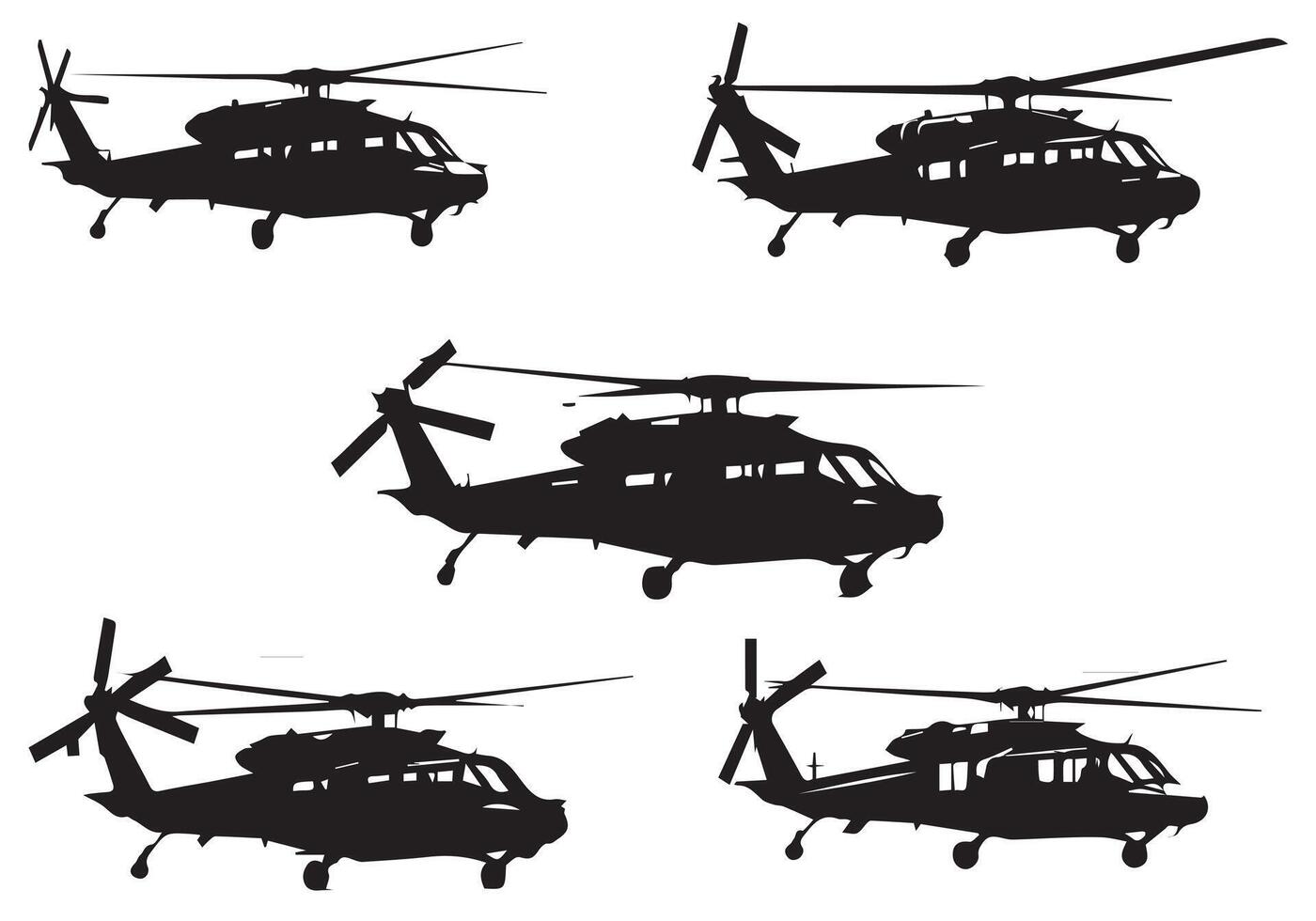 Hubschrauber Silhouette im schwarz isoliert auf Weiß Hintergrund Profi vektor
