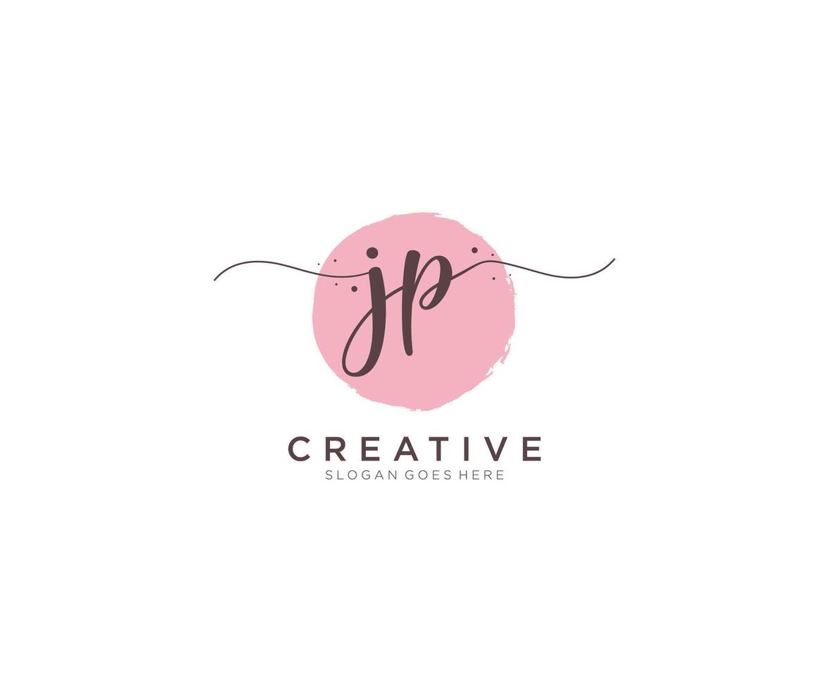 första jp feminin logotyp skönhet monogram och elegant logotyp design, handstil logotyp av första signatur, bröllop, mode, blommig och botanisk med kreativ mall. vektor