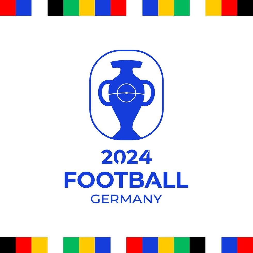 Vektorlogo der Fußballmeisterschaft 2024. Fußball oder Fußball Deutschland 2024 Logo-Emblem auf nicht offiziellem weißem Hintergrund mit bunten Linien der Landesflagge. Sportfußballlogo mit Pokaltrophäe. vektor