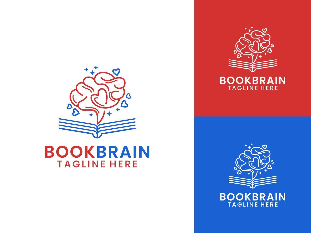 einfach minimalistisch Gehirn und Buch Logo Design vektor