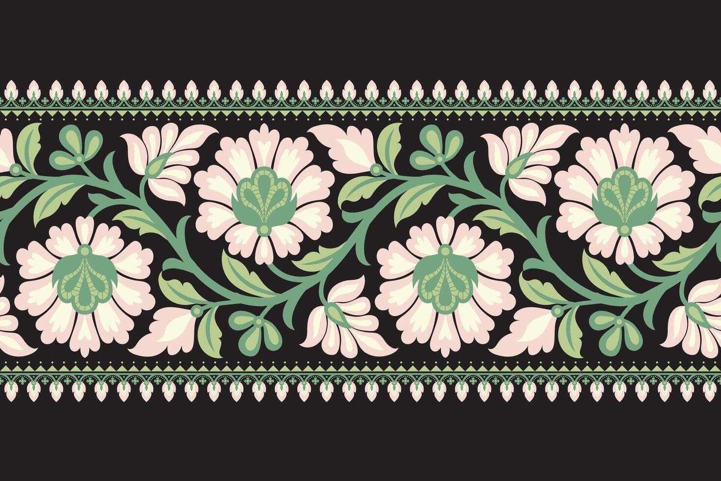 blommig sömlös bakgrund geometrisk etnisk orientalisk ikat sömlös mönster traditionell design för bakgrund, matta, tapet, Kläder, omslag, batik, tyg, illustration broderi stil. vektor