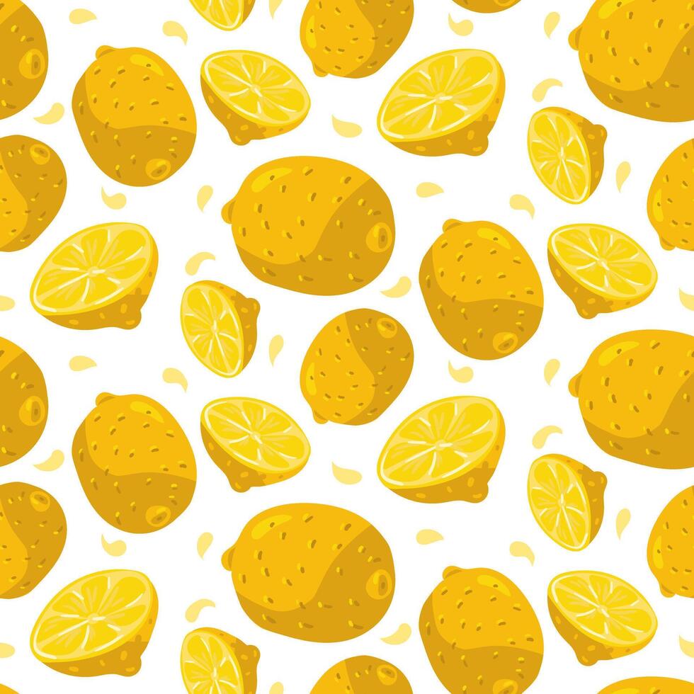 ljus illustration med en citron- mönster utsöndrar friskhet. perfekt för sommar design, från dryck förpackning till kök dekoration, tillsats livlighet. dynamism, friskhet. citrus- hela, skära vektor