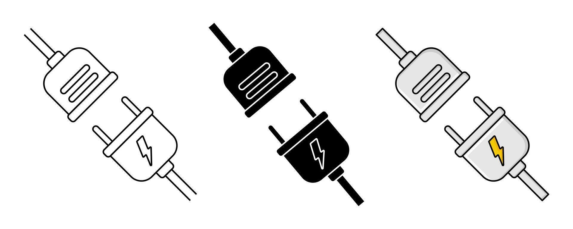 uppsättning av ikoner av elektrisk uttag med pluggar. förbindelse och urkoppling symboler. modern design för affisch, app, webb, social media. vektor