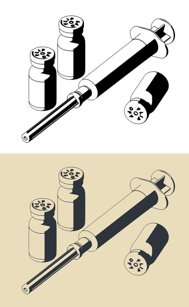 Spritze und medizinisch Flaschen Abbildungen vektor