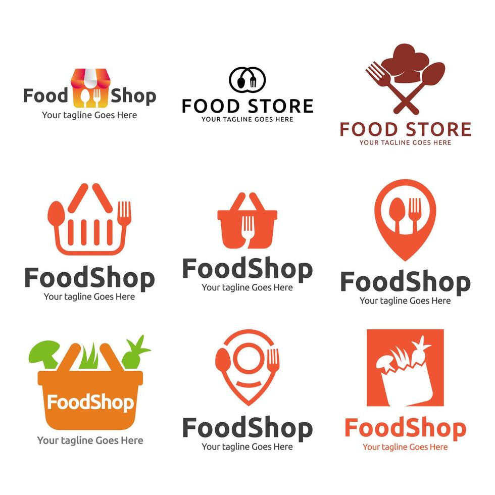 uppsättning av mat affär eller restaurang logotyp för baner vektor