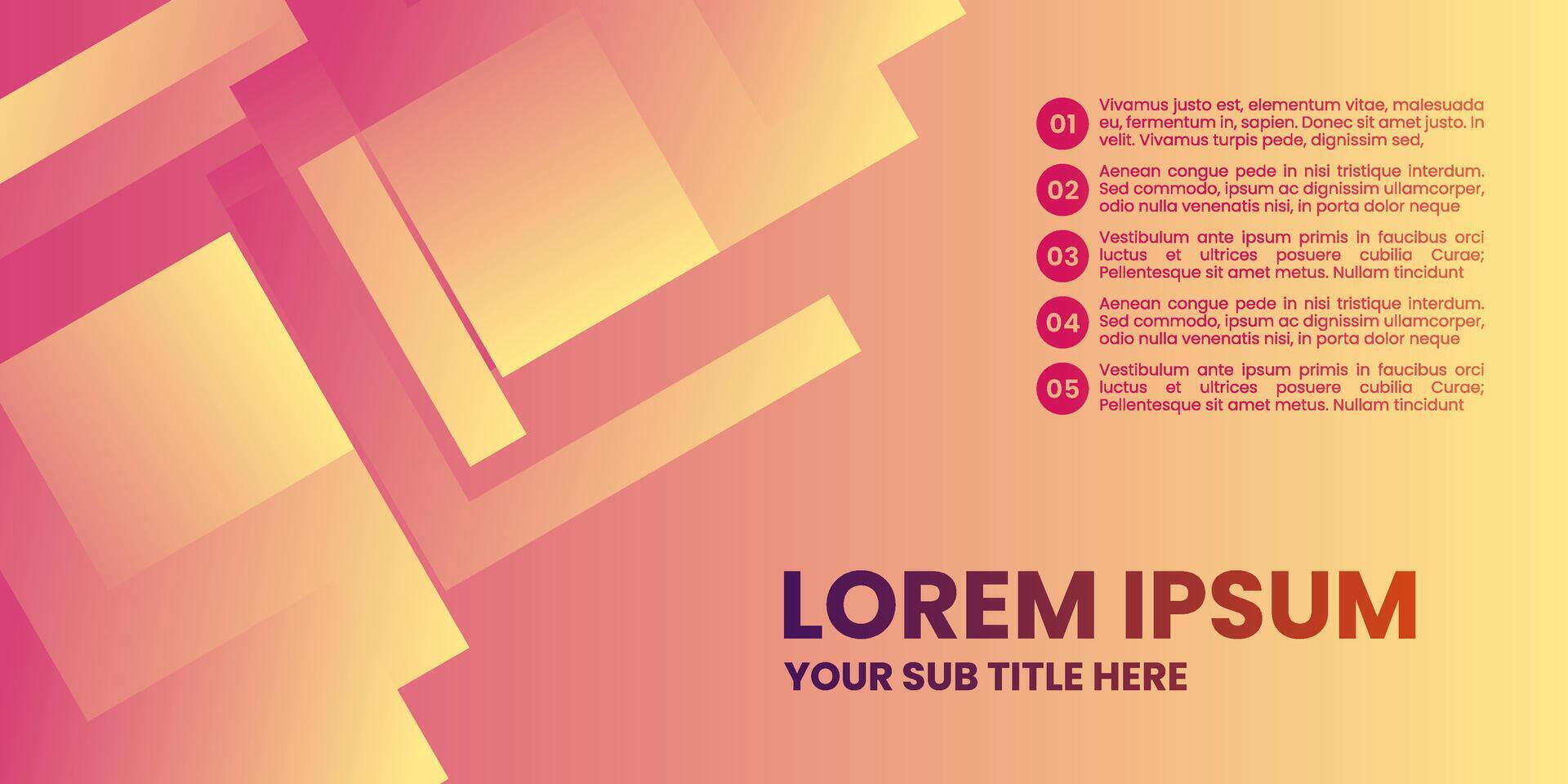 ein Rosa und Orange Gradient Hintergrund mit ein Pfirsich farbig Quadrat. elegant Banner mit Liste. vektor