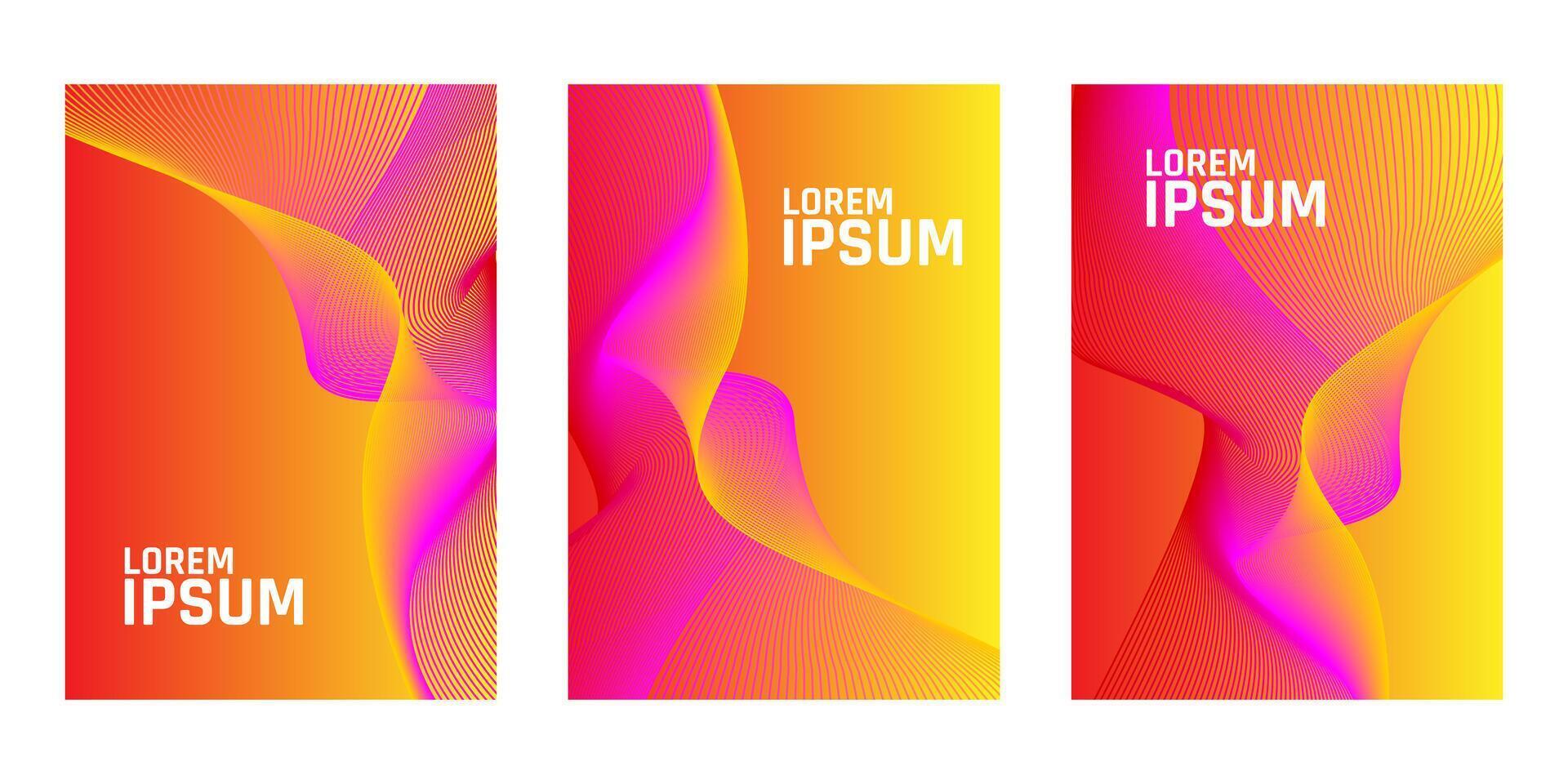 detta är en bild av tre bok omslag med en gul till orange lutning bakgrund och rosa vågliknande förgrund. vektor