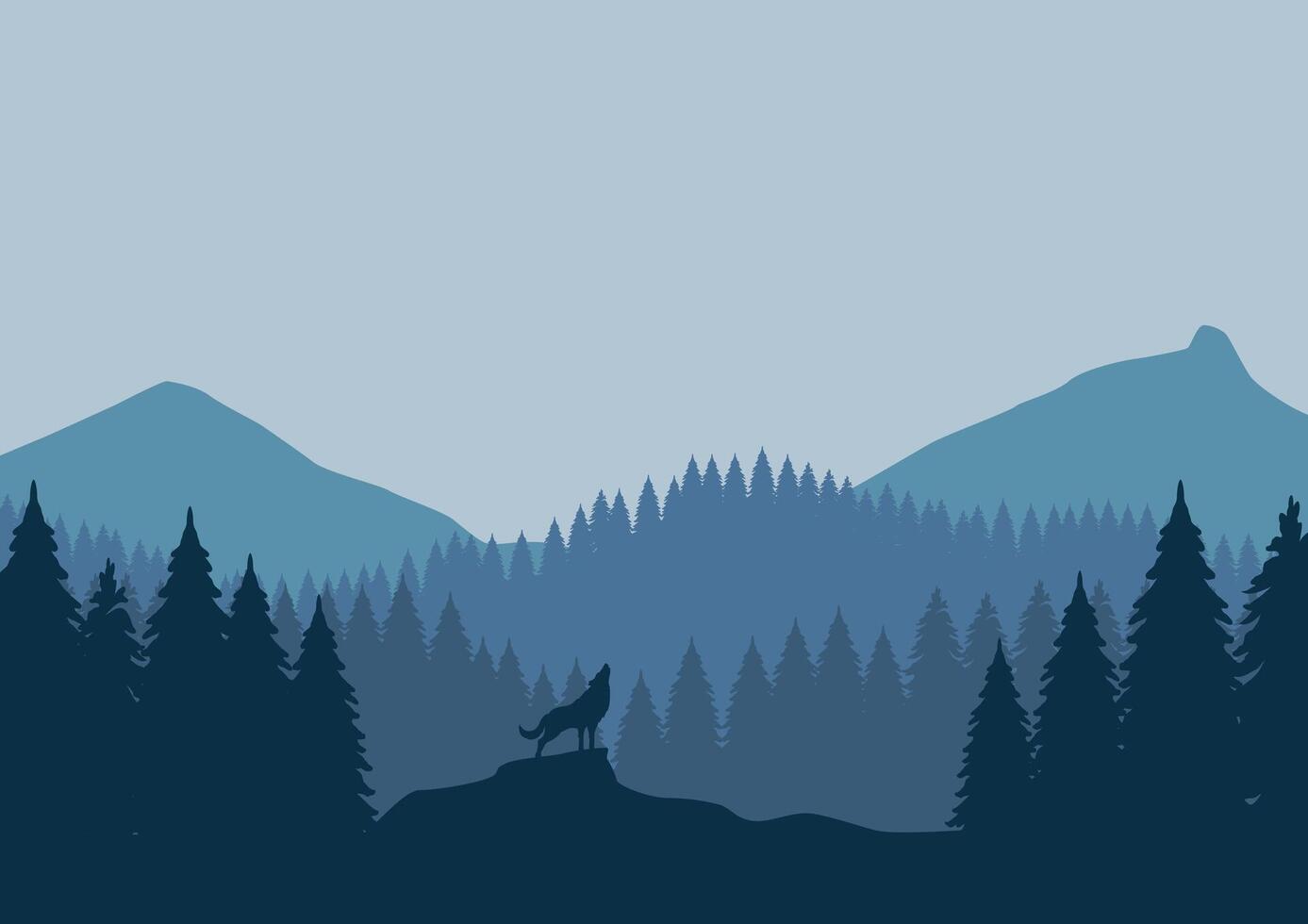 Wolf im Berge und Wald. Illustration im eben Stil. vektor