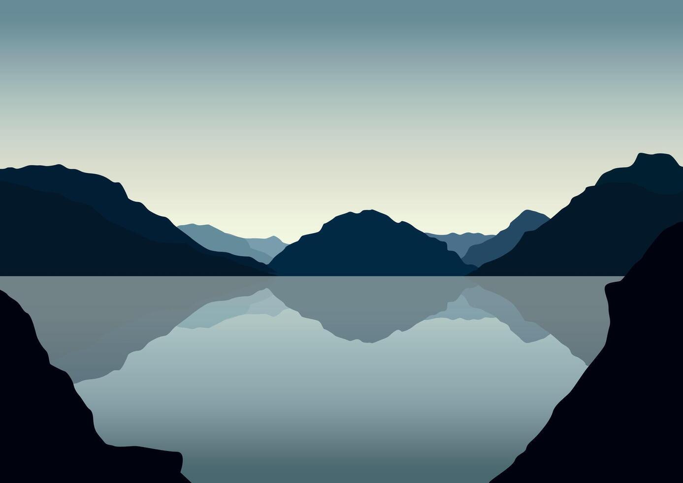See und Berge Panorama. Illustration im eben Stil. vektor