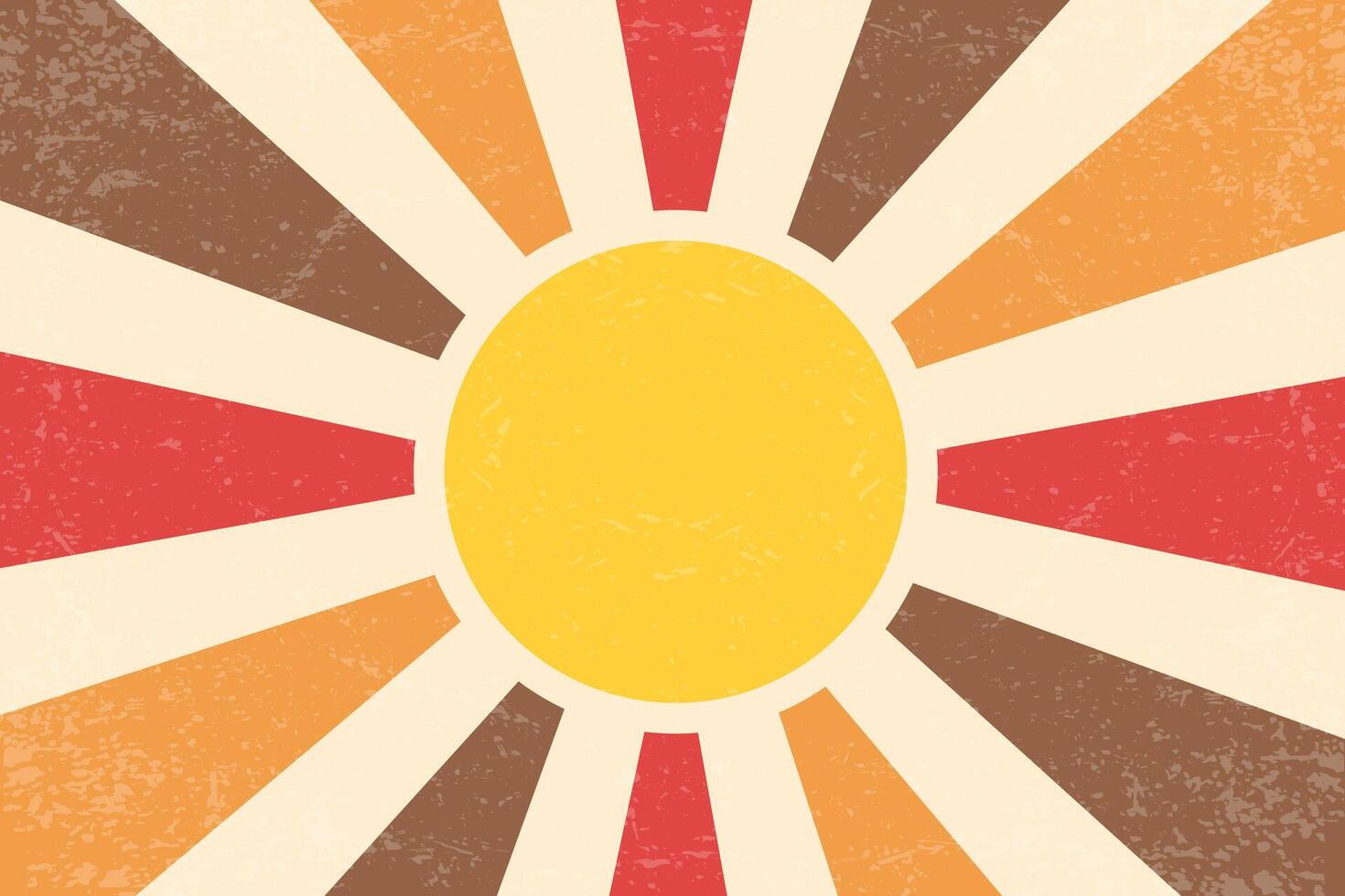 retro Sonne Strahlen abstrakt groovig Hintergrund. Sommer- 70er Jahre Grafik Design. Sunburst texturiert Poster. geometrisch Farbe modern drucken. Jahrgang modisch Illustration vektor