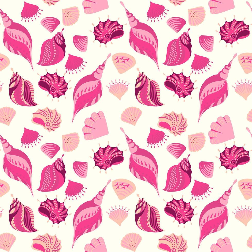 pastell rosa söt hav hav skal sömlös mönster. hand ritade. abstrakt konstnärlig marin utskrift. mall för mönster, anteckningsbok omslag, omslag papper, exotisk tapet vektor