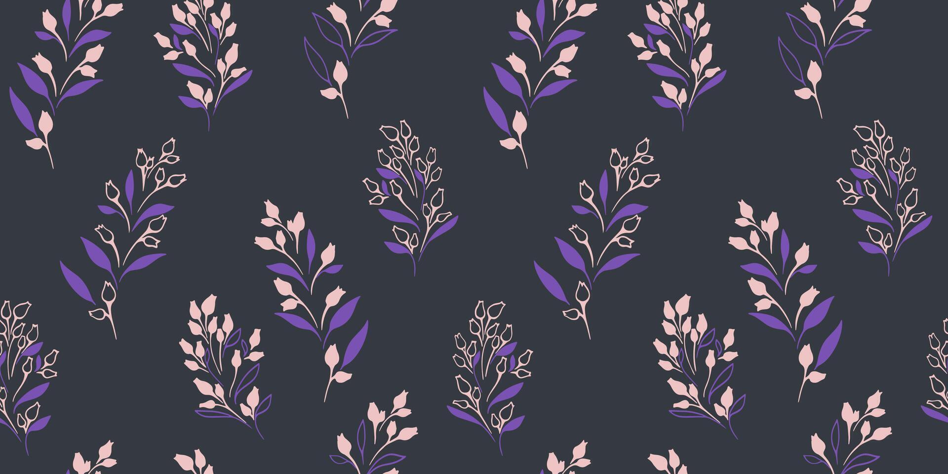 sömlös mönster med kreativ mycket liten grenar löv med abstrakt blommor knoppar. minimalistisk, mörk enkel blommig stam utskrift. hand dragen skiss. mall för mönster, mode, tyg, textil- vektor